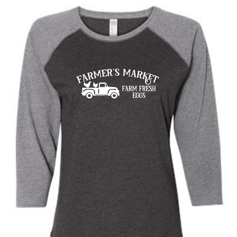 3/4 Length Raglan tee shirt, Farmers Market